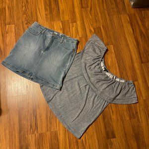 Like New Jean Skirt/Skort Regular Fit Short with Bonus Fun Blue Top